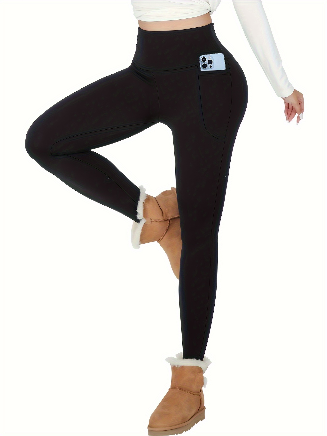 Womens Black Skinny Winter Thick Fleece Lined Leggings With Thick