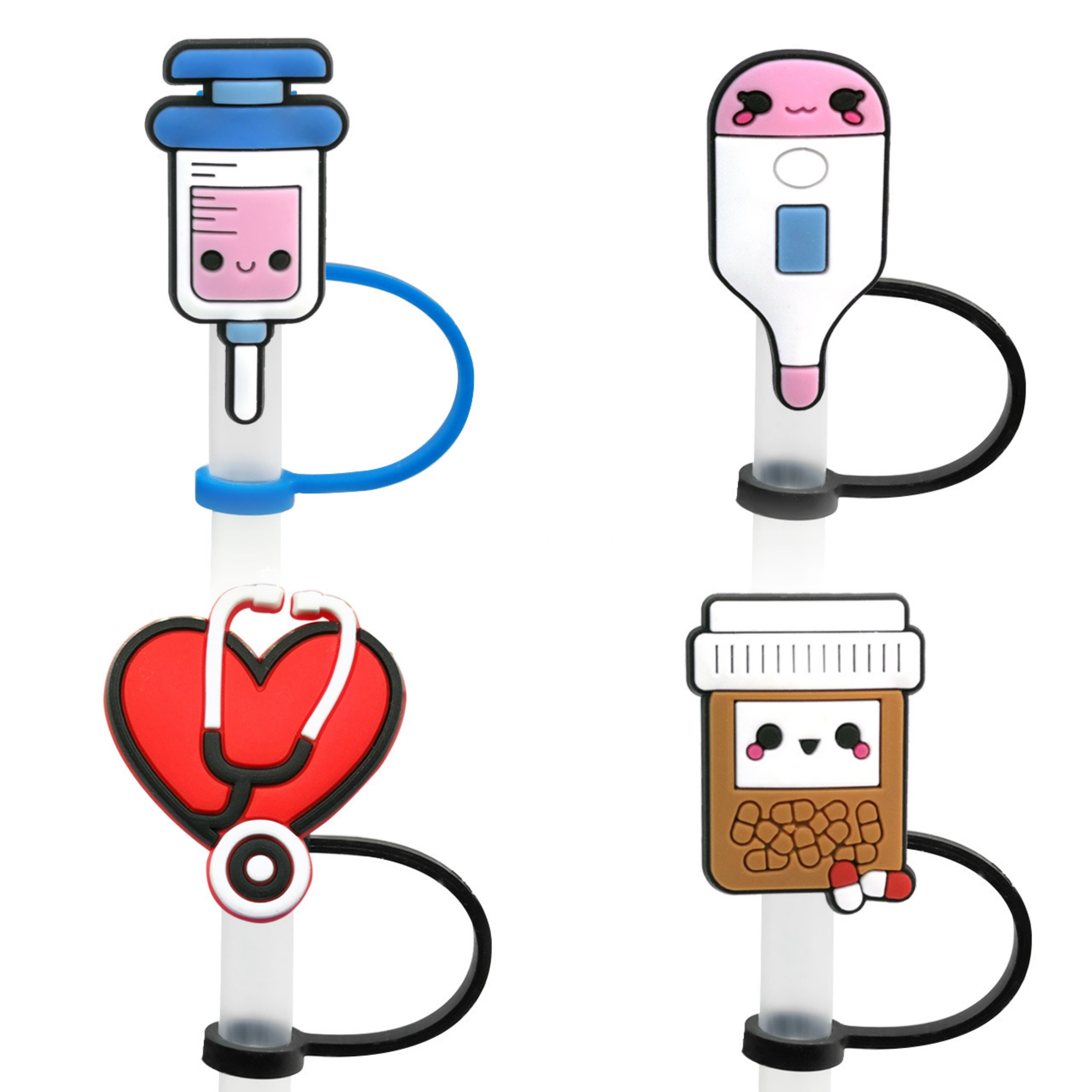 Portable Medical Nursing Series Silicone Straw Plugs, Cute Cartoon  Dustproof Reusable Straw Cover, Cup Decoration Accessories - Temu