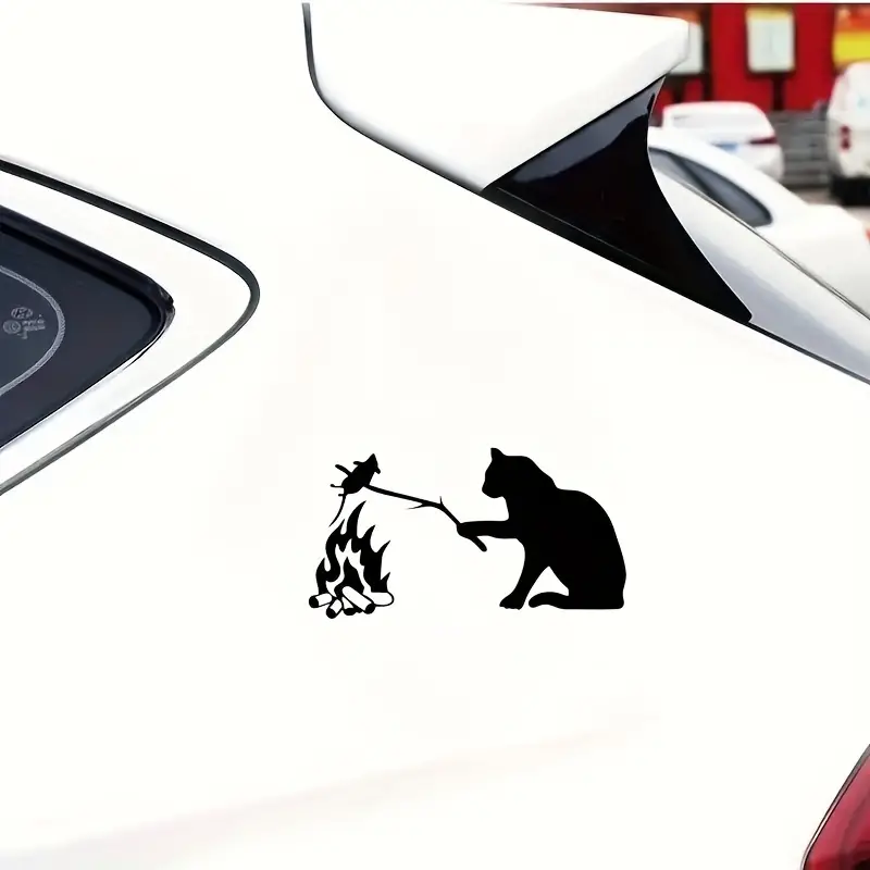 Kreative Lustige Katze Gegrillte Maus Autoaufkleber Cartoon Spaß