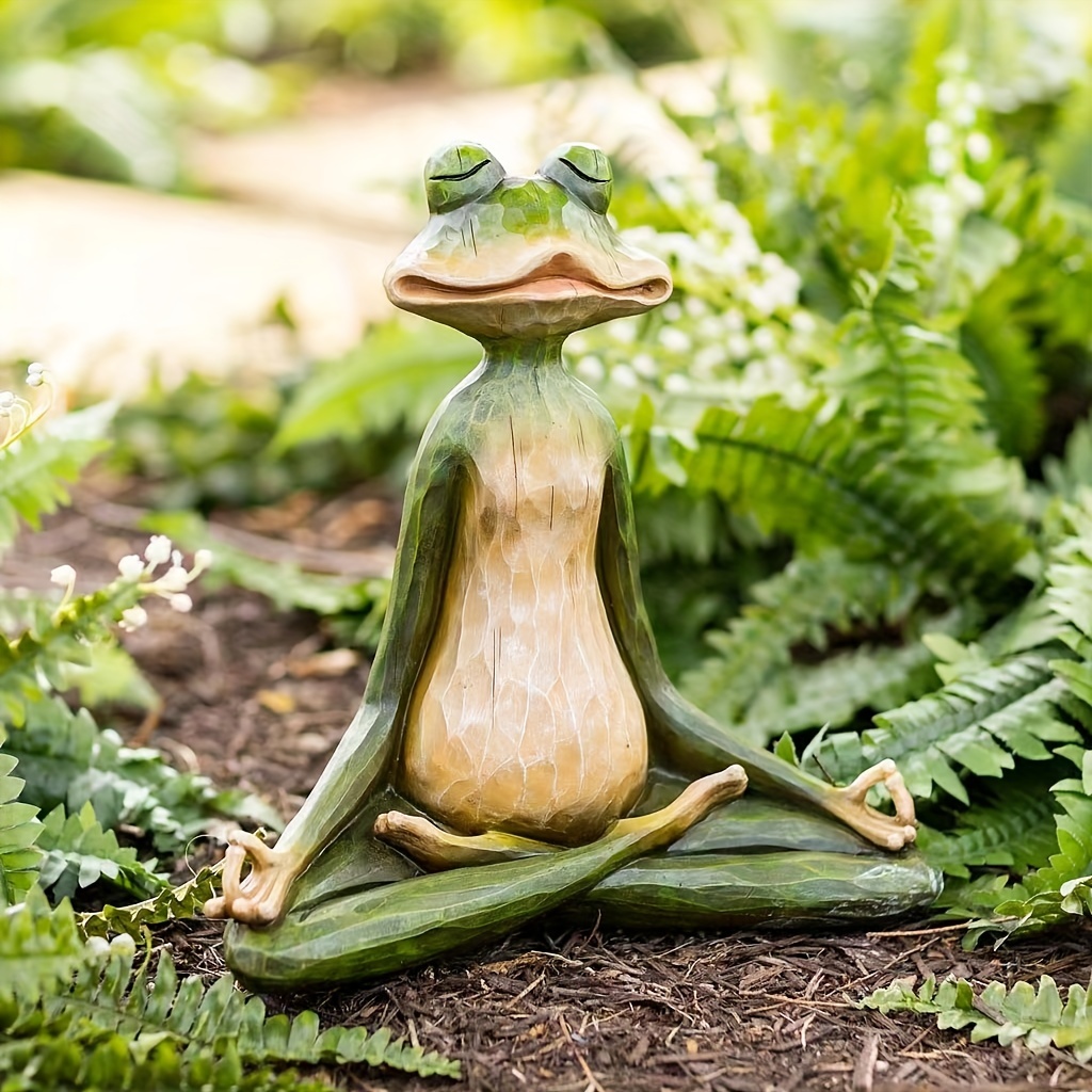 Rustic Yoga Frog Resin Statue, Meditating Frog Sculpture For Garden ...