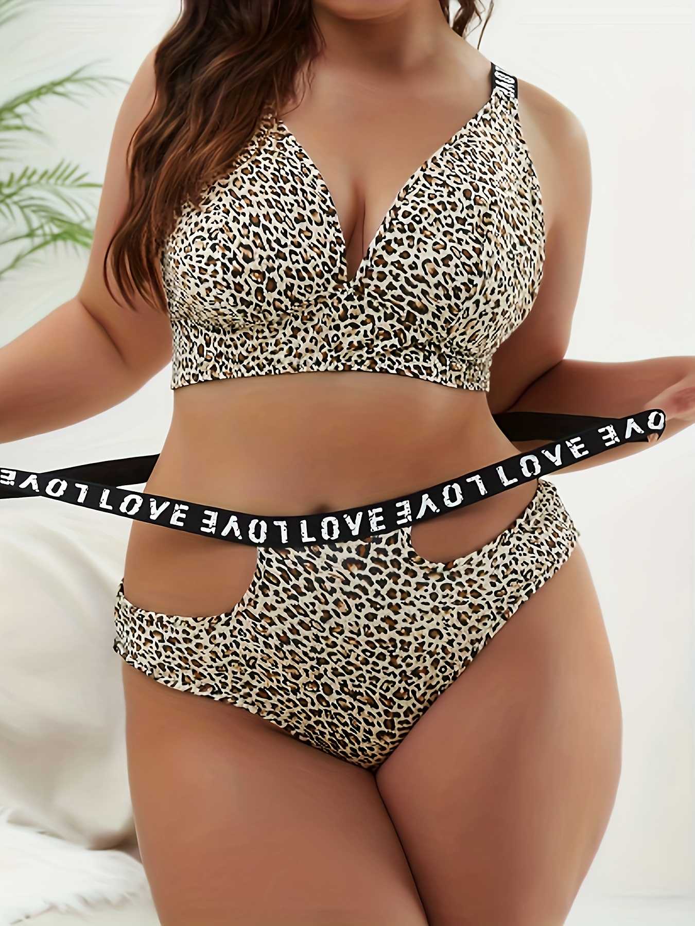 Women's Sexy Lingerie Set Plus Size Leopard Print Letter - Temu
