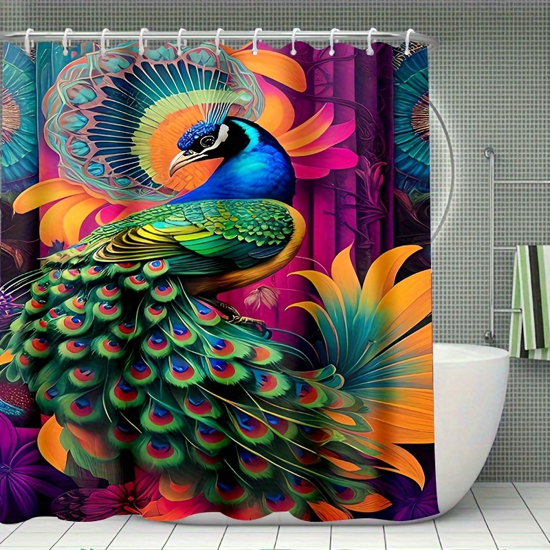 Beautiful Peacock Shower Curtain Set Bathroom Decor Set - Temu