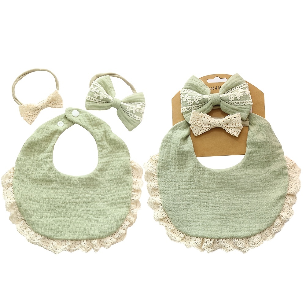 two headbands one bib set new   kids lace bow headband baby crepe stain resistant bib set details 8