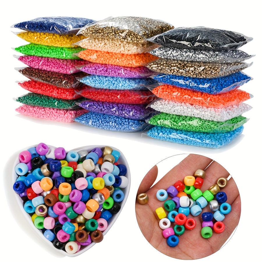Simetufy Pony Beads 3600 Pcs 6x9mm Multi-Colored Plastic Craft Beads Set, Bulk Rainbow Hair Beads 24 Assorted Colors for DIY Crafting Jewelry Making