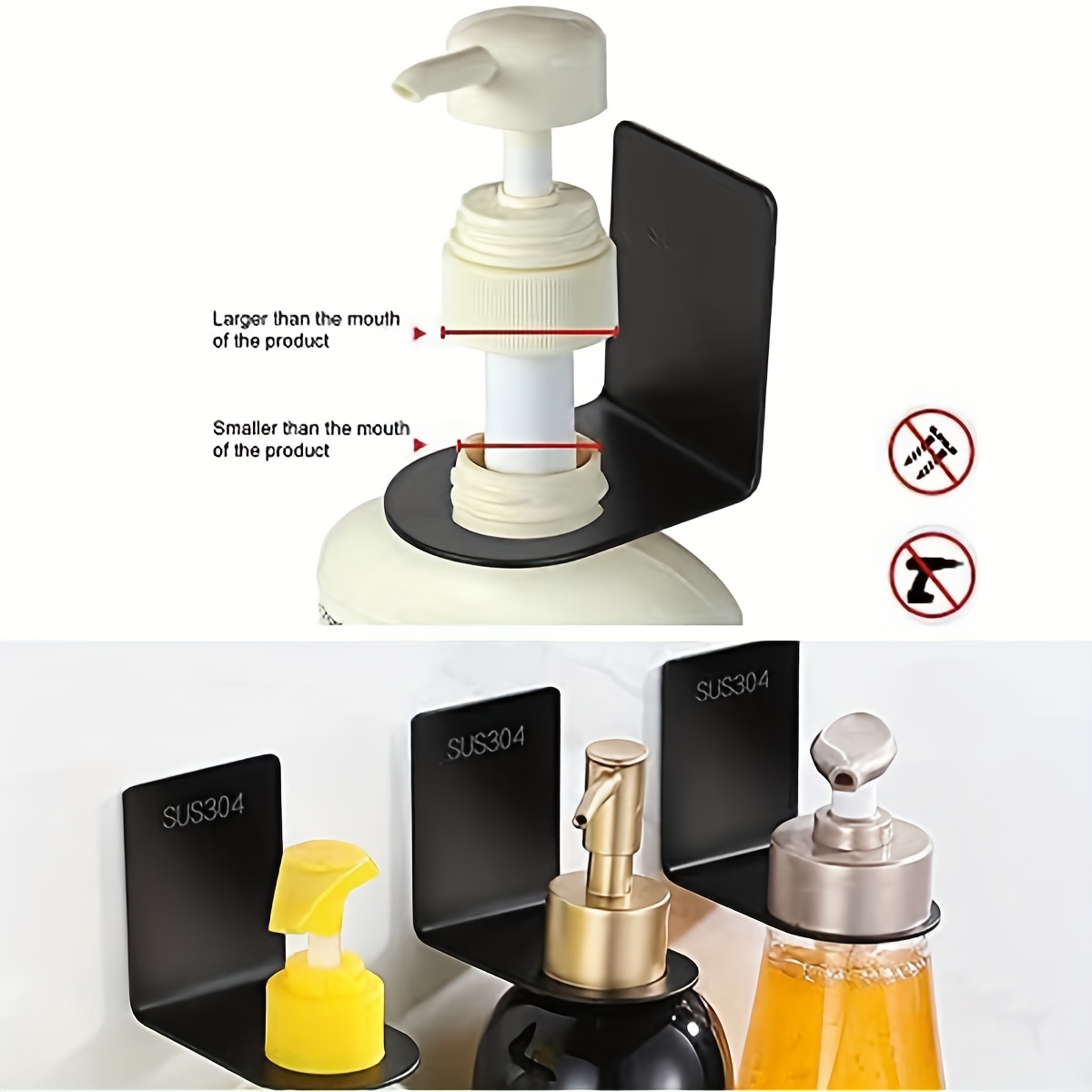 Stainless Steel Wall Mount Soap Shower Gel Dispenser Bottle Holder