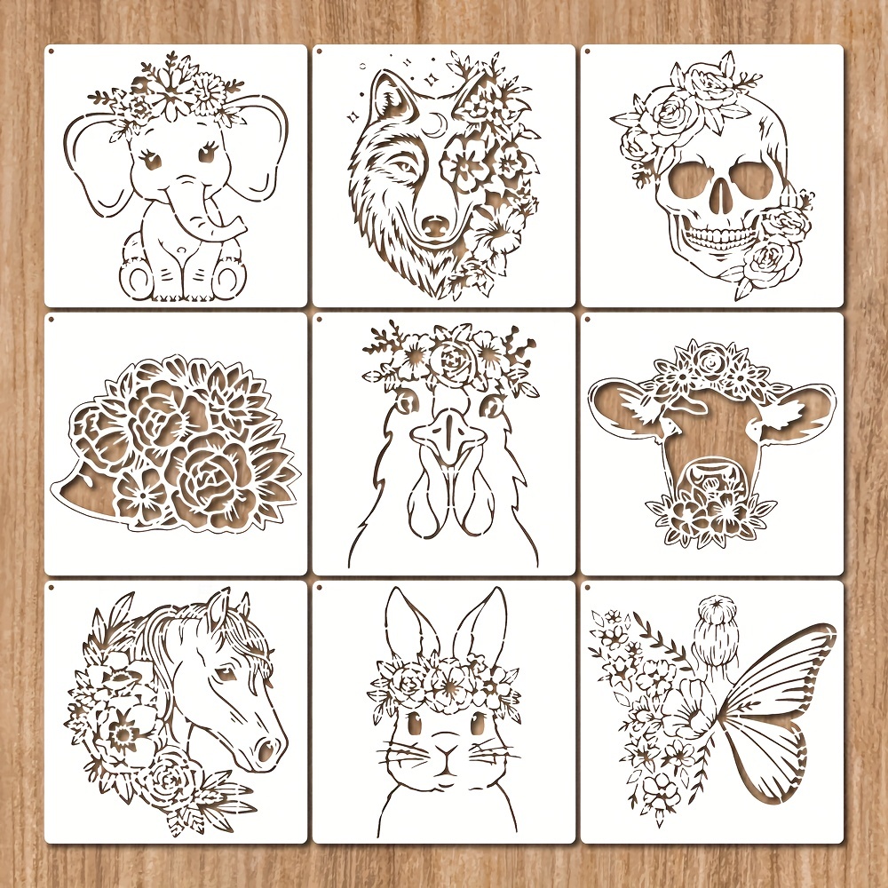 Floral Animal Stencils With Metal Ring Reusable Flower Cow - Temu