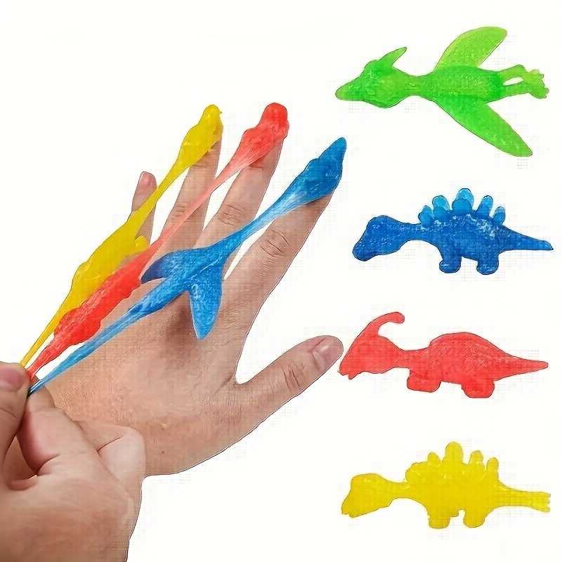 Sling Shot Toys,Slingshot Dinosaur Finger Toys,Mini Flying Rubber Animals  Finger Rockets Game for Kids Dinosaur Party Decorations (5pcs-Random Color