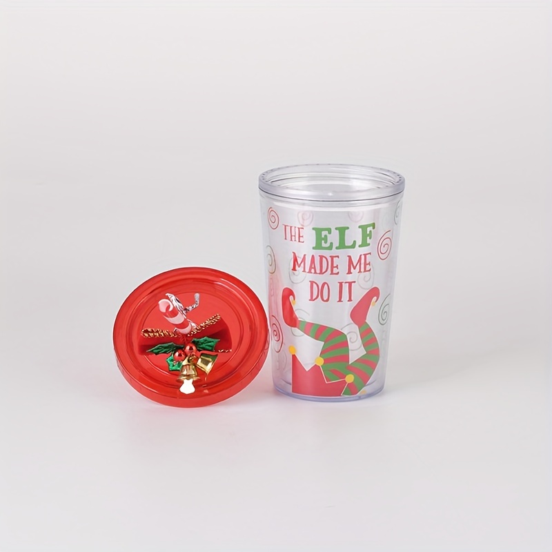 1pc Christmas-themed Double-layer Plastic Drinking Cup With Straw