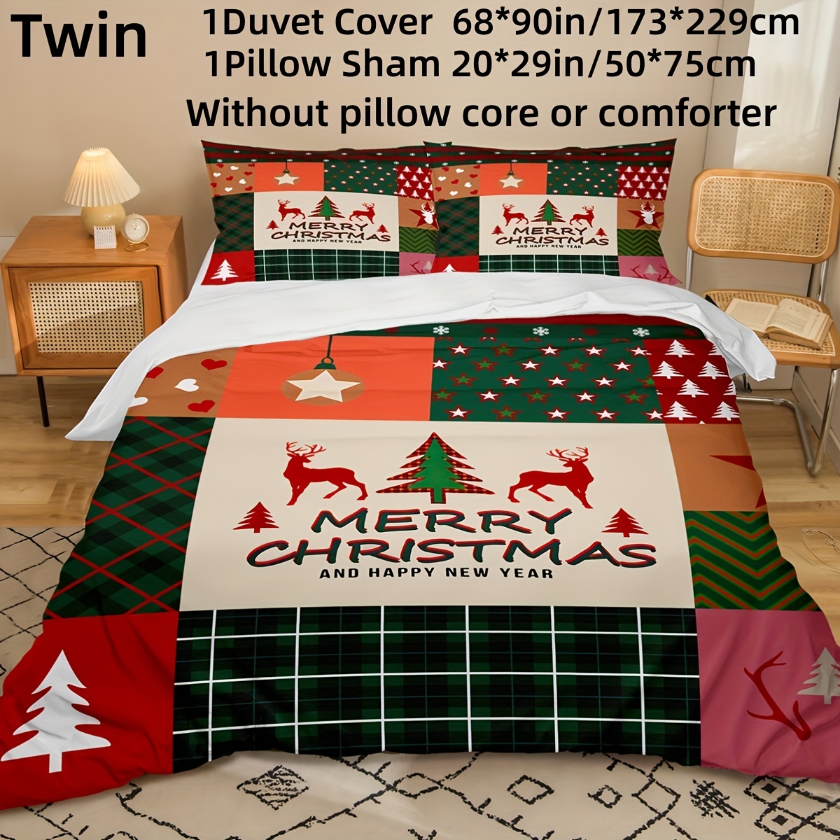 Holiday plaid quilt & sham set. Colour: red. Size: twin
