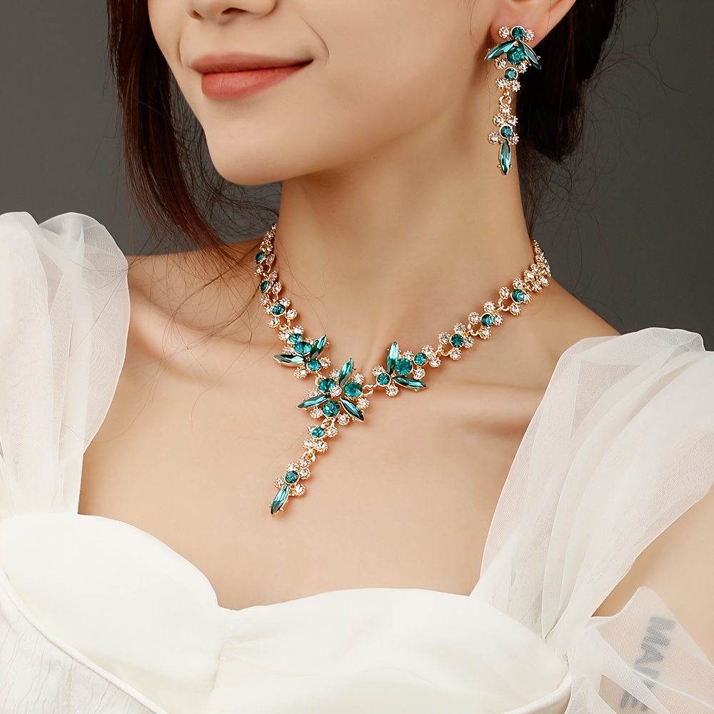 Luxury Square Emerald Green Geometric Earrings & Necklace Set For Women  Bridal Wedding Party Anniversary Gift Jewelry Set - Temu