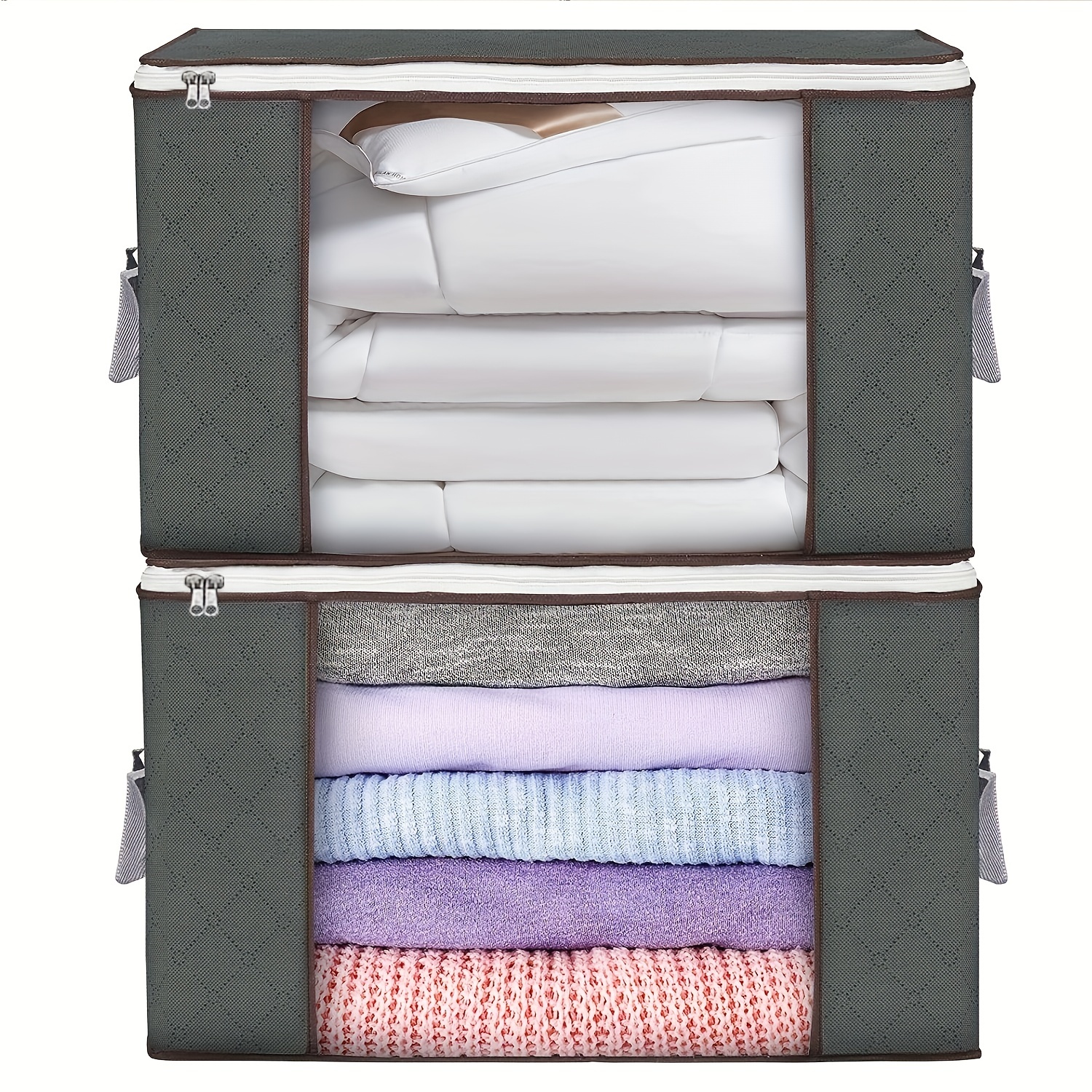  Fab totes 10 Pack Clothes Storage, Foldable Blanket Storage Bags,  Storage Containers for Organizing Bedroom, Closet, Clothing, Comforter,  Organization and Storage with Lids and Handle, Grey : Home & Kitchen