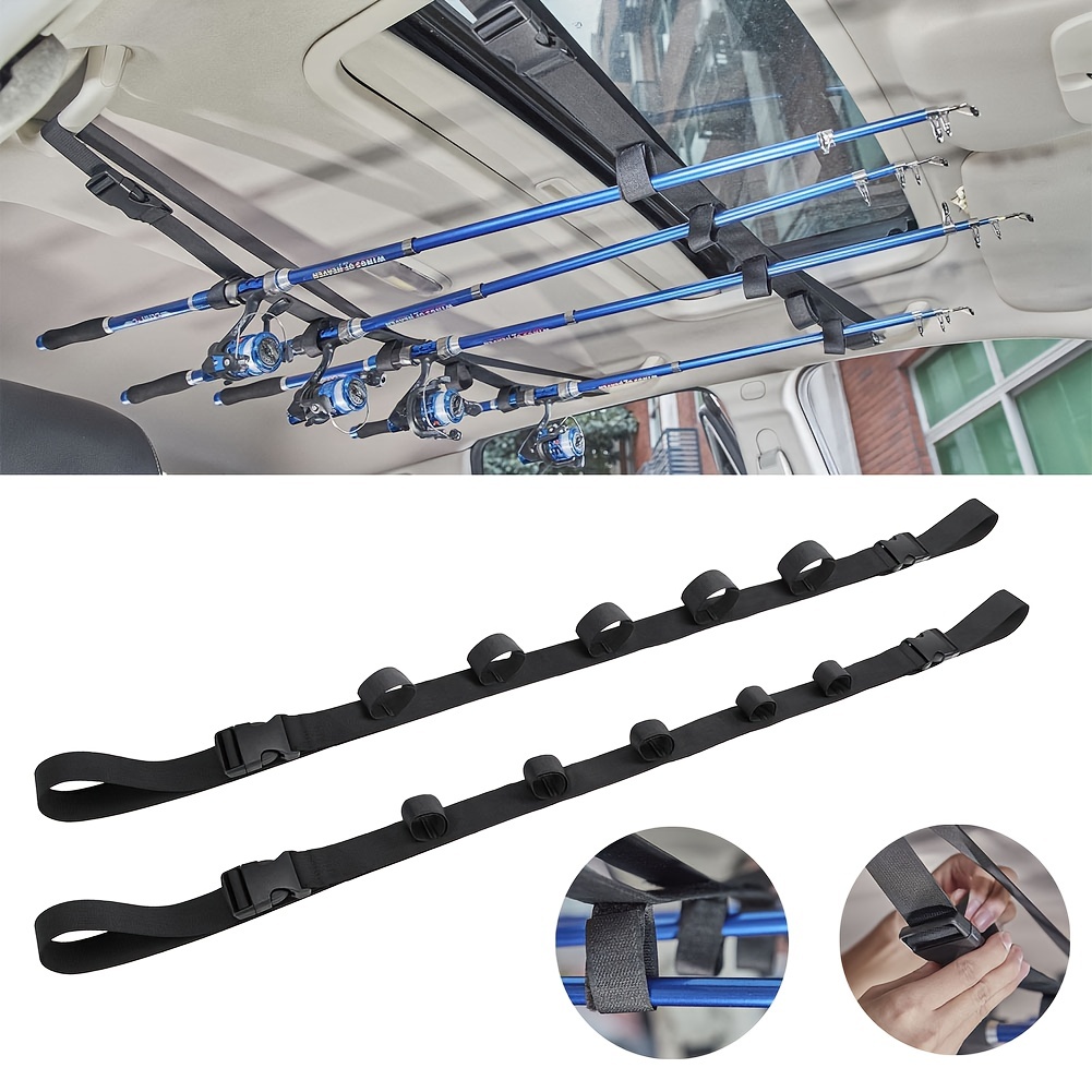 2pcs Car Fishing Rod Holder Adjustable Hook-And-Loop Fastener Fishing Rod  Strap For Truck, SUV And Van