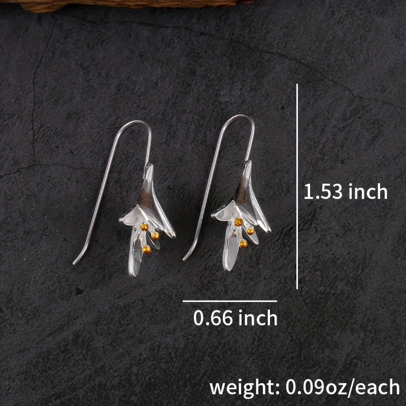 Creative Lily Shape Ear Hook Earrings, 925 Silver Plated
