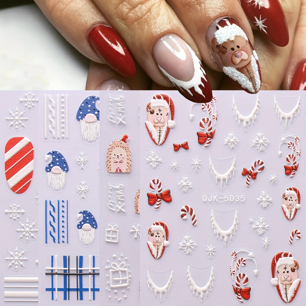 5d Embossed Christmas Nail Art Stickers,self Adhesive Snowflake