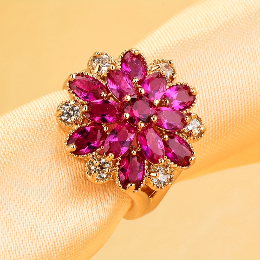 classic popular copper golden plated flower ring for valentines day anniversary gift details 5