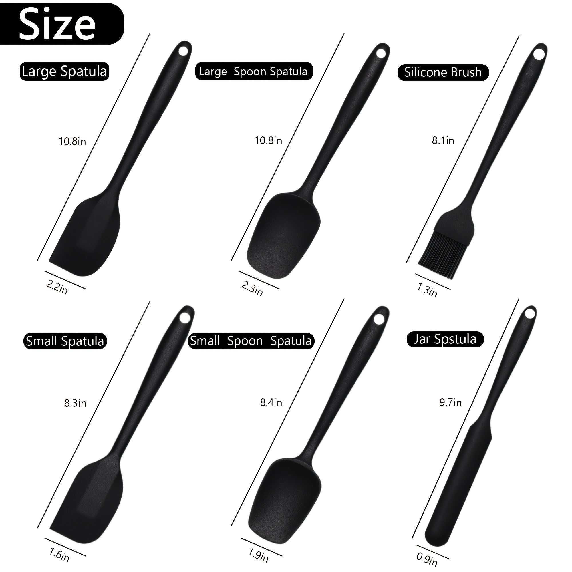 Black Rubber Spatula for Kitchen Use 10.8In Silicone Spatulas for Cooking  Heat