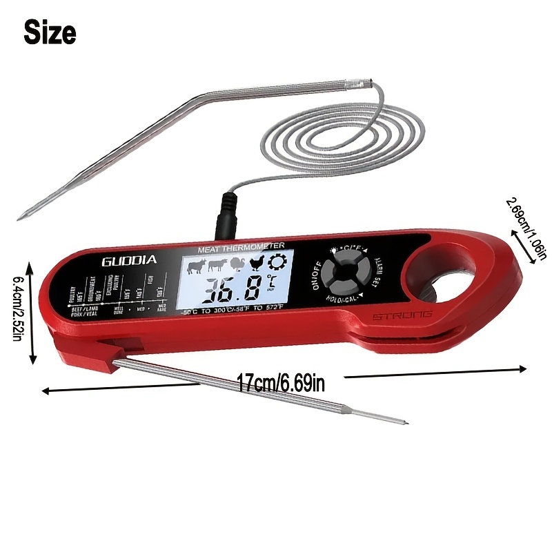 Flamen Instant Read Digital Meat Thermometer (Red)