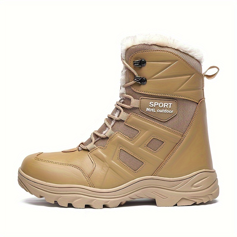 Mens Trendy Solid High Top Military Style Hiking Boots Warm Plush