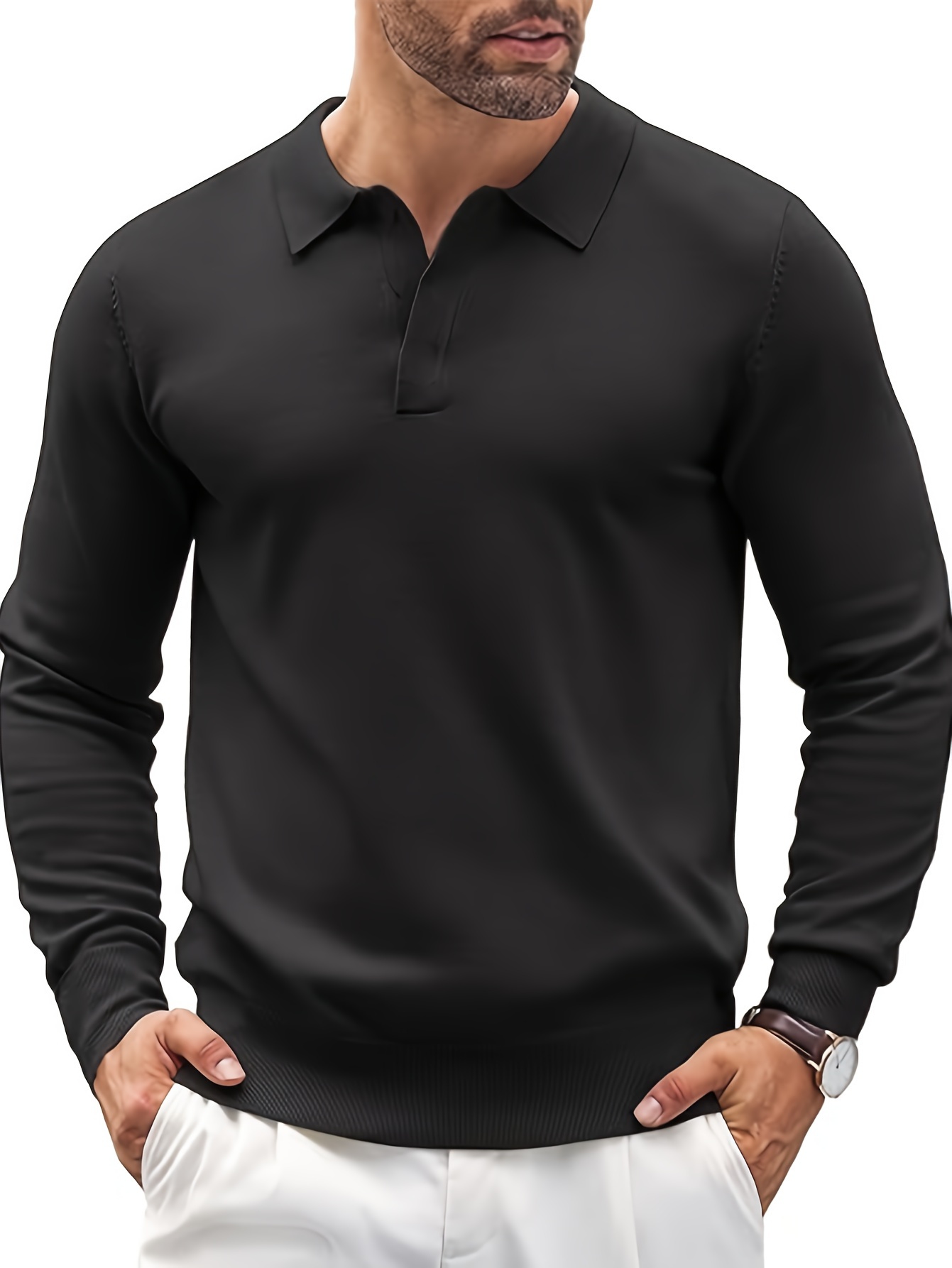 Zengvee Solid Knitted Shirt Men's Casual V neck - Temu Australia