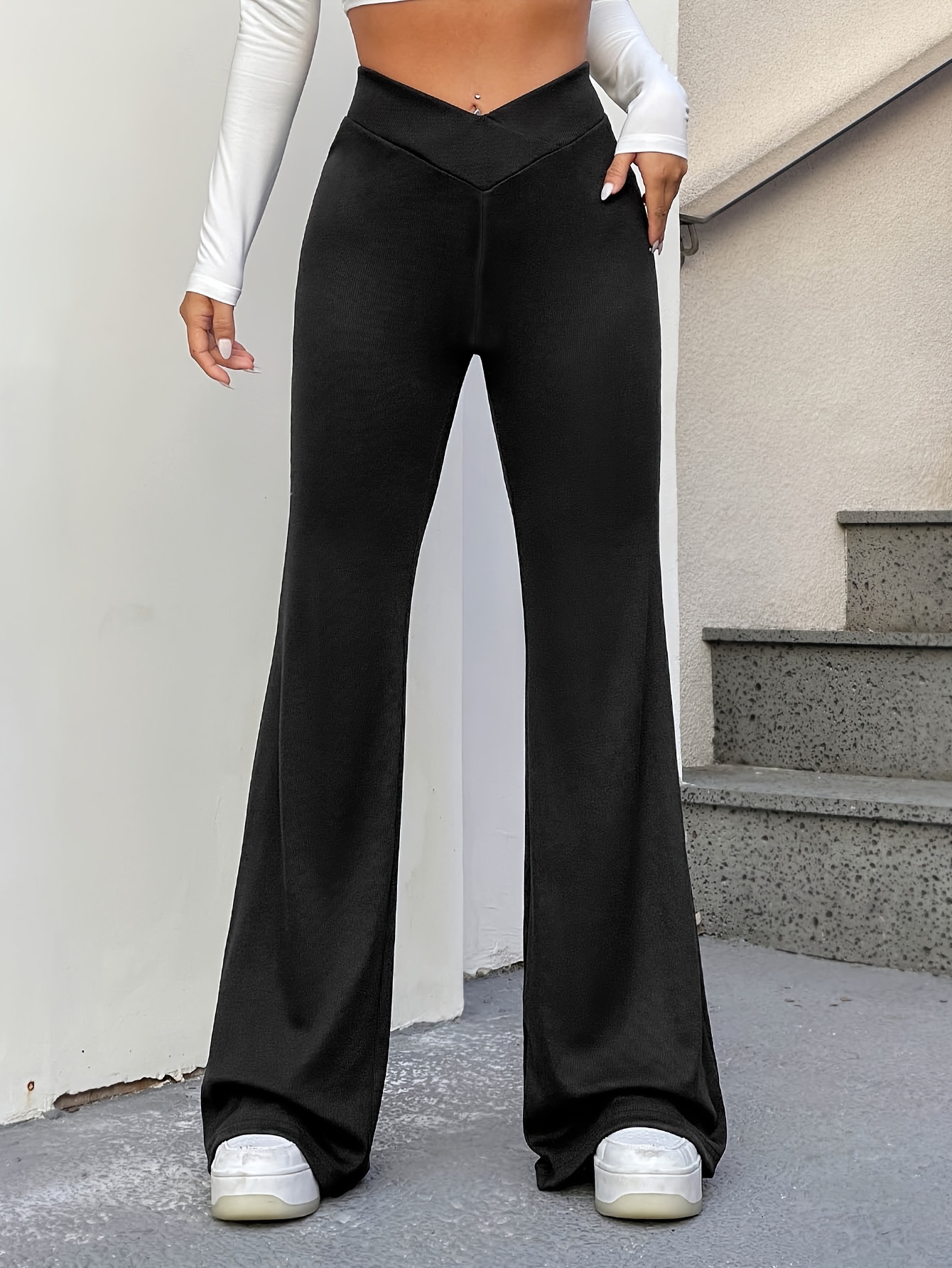 Women's Super Soft Flare Pants Pockets High Waisted Tummy - Temu