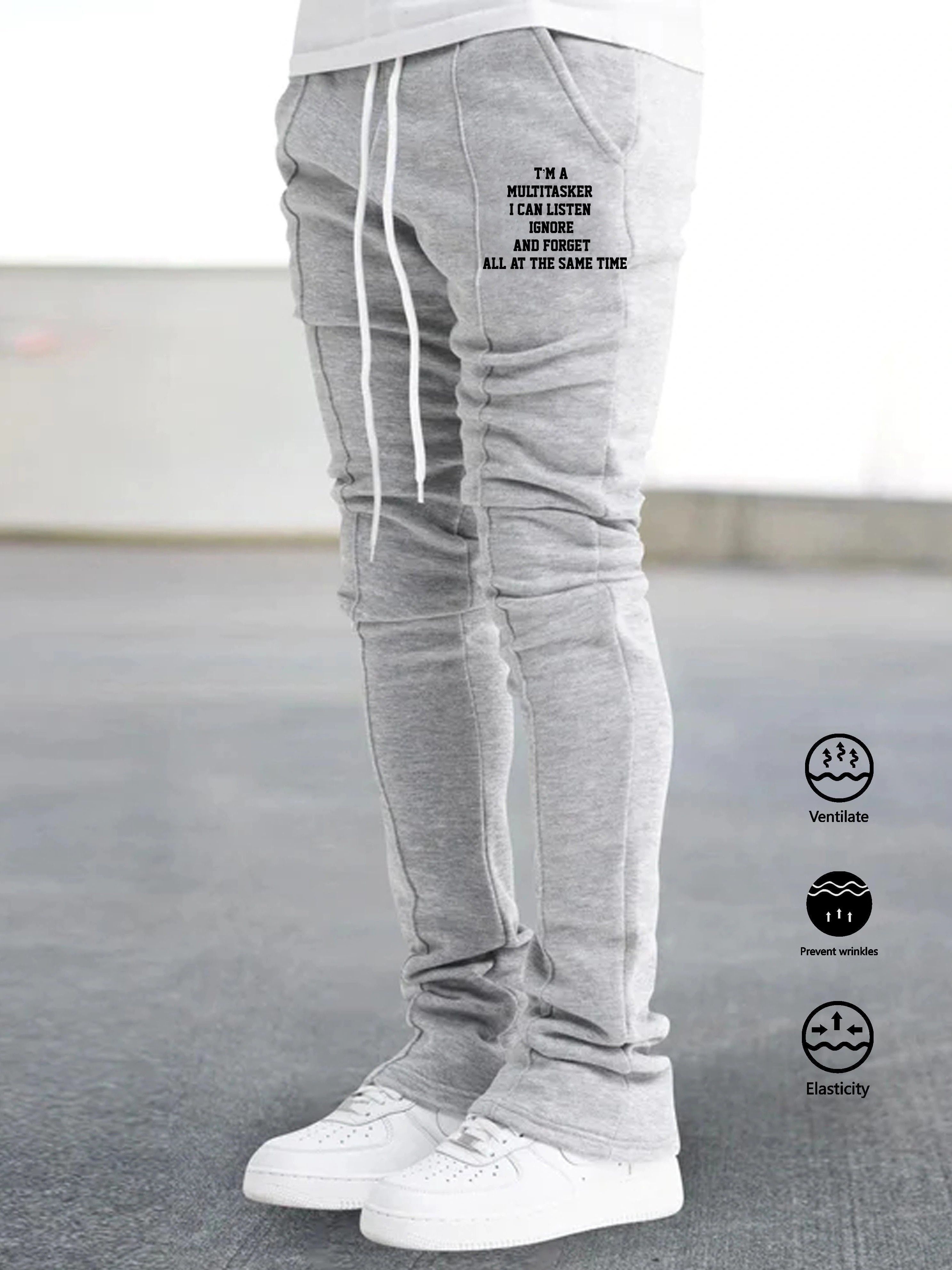 Letter Print Flared Trousers Men's Casual Stretch Hip Hop - Temu