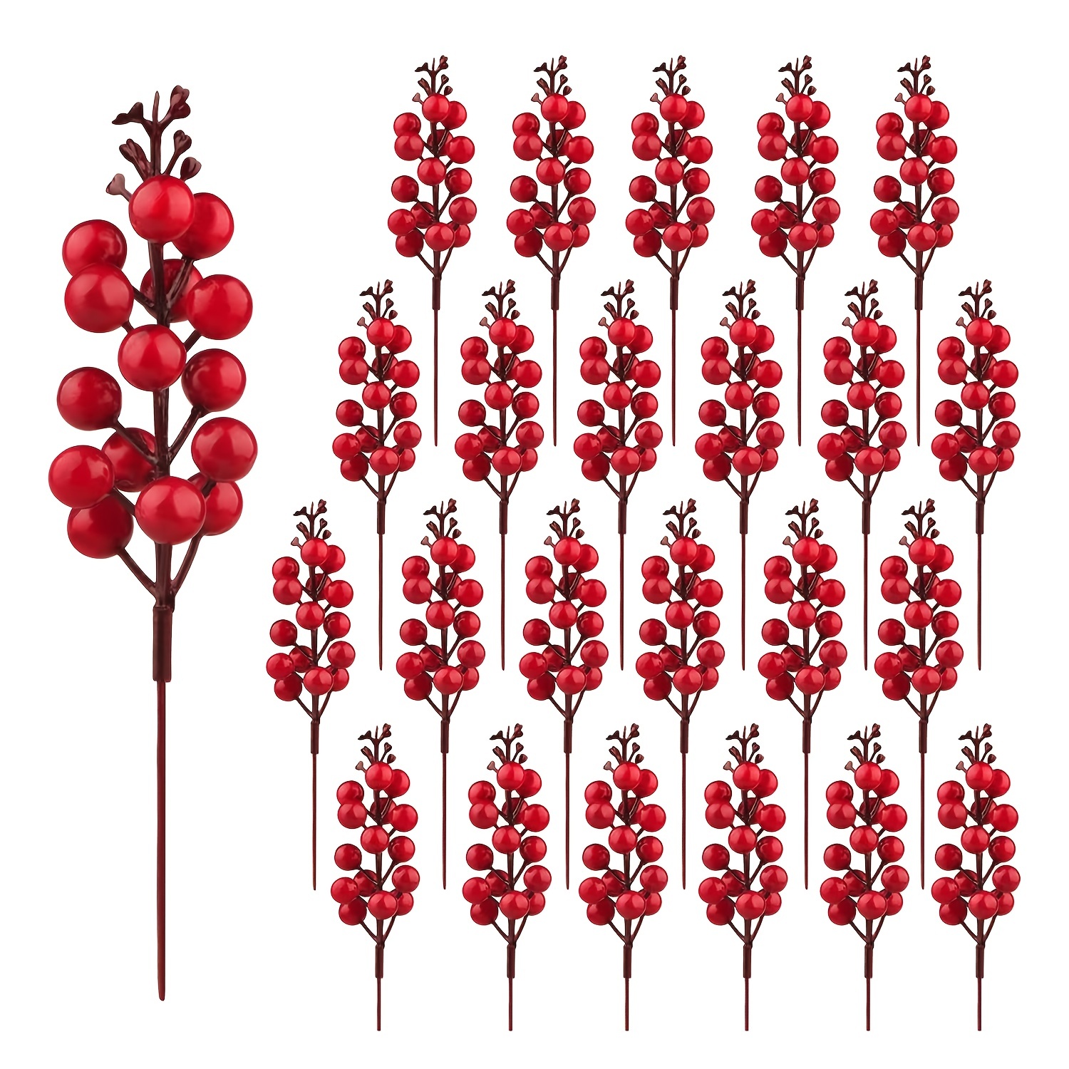 Artificial Red Berry Stems Christmas Holly Branches Stem Picks