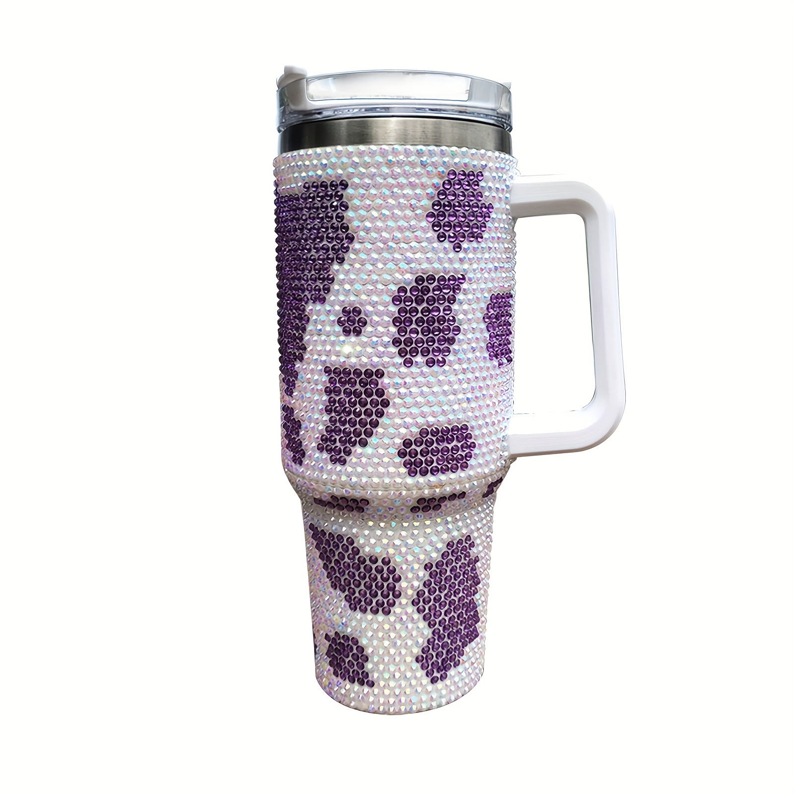 Cow Print Studded Tumbler With Lid And Straw Stainless Steel - Temu