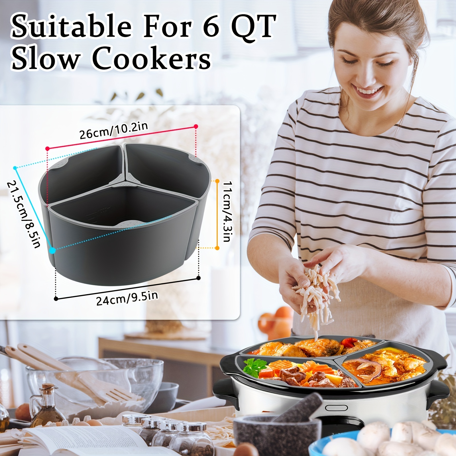 Slow Cooker Divider Liner fit 6-8 QT, Silicone Crock Pot Liners Reusable Pot