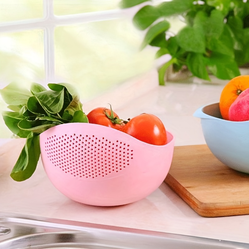 Rice Wash Sieve Plastic Pink Rice Washer Strainer Multipurpose Drain Basket  For Vegetable Fruit