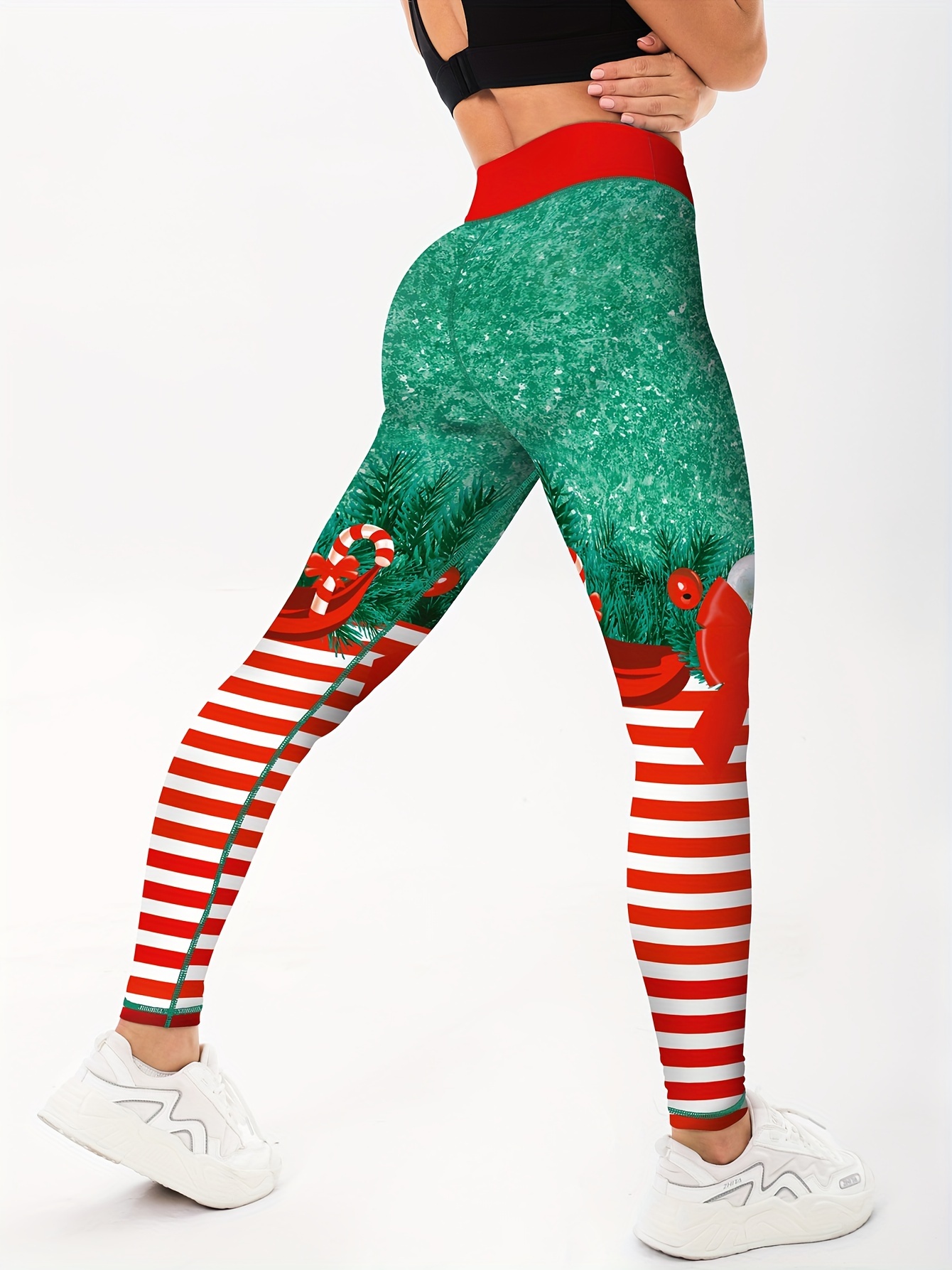 Women's Christmas High Waist Leggings Striped The Grinch Snowflake Printed  Pants Xmas Gift