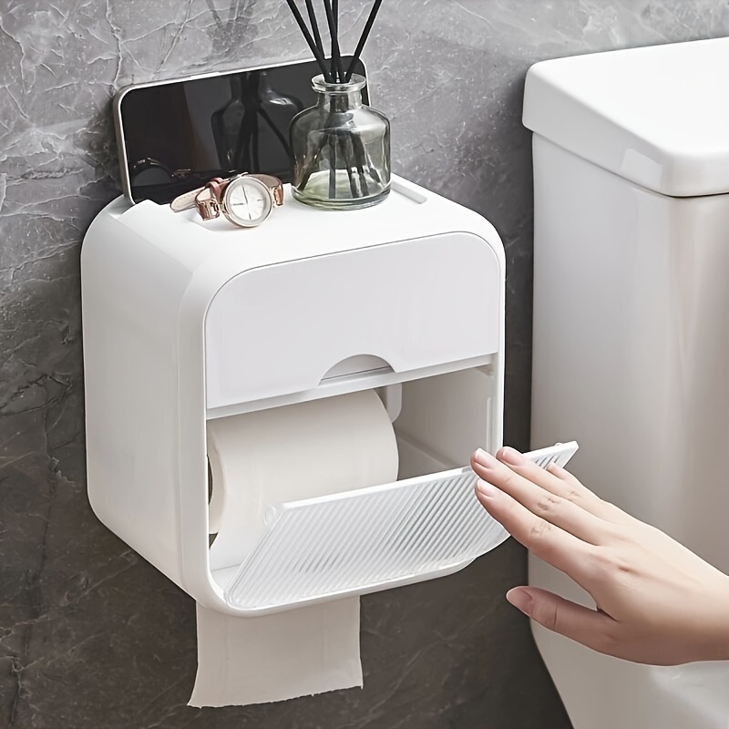 Toilet Paper Holder With Storage Wall mounted Waterproof - Temu