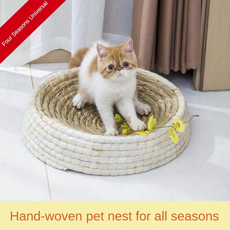 Handmade Cat Bed Round Woven Straw Cats Nest For All Seasons