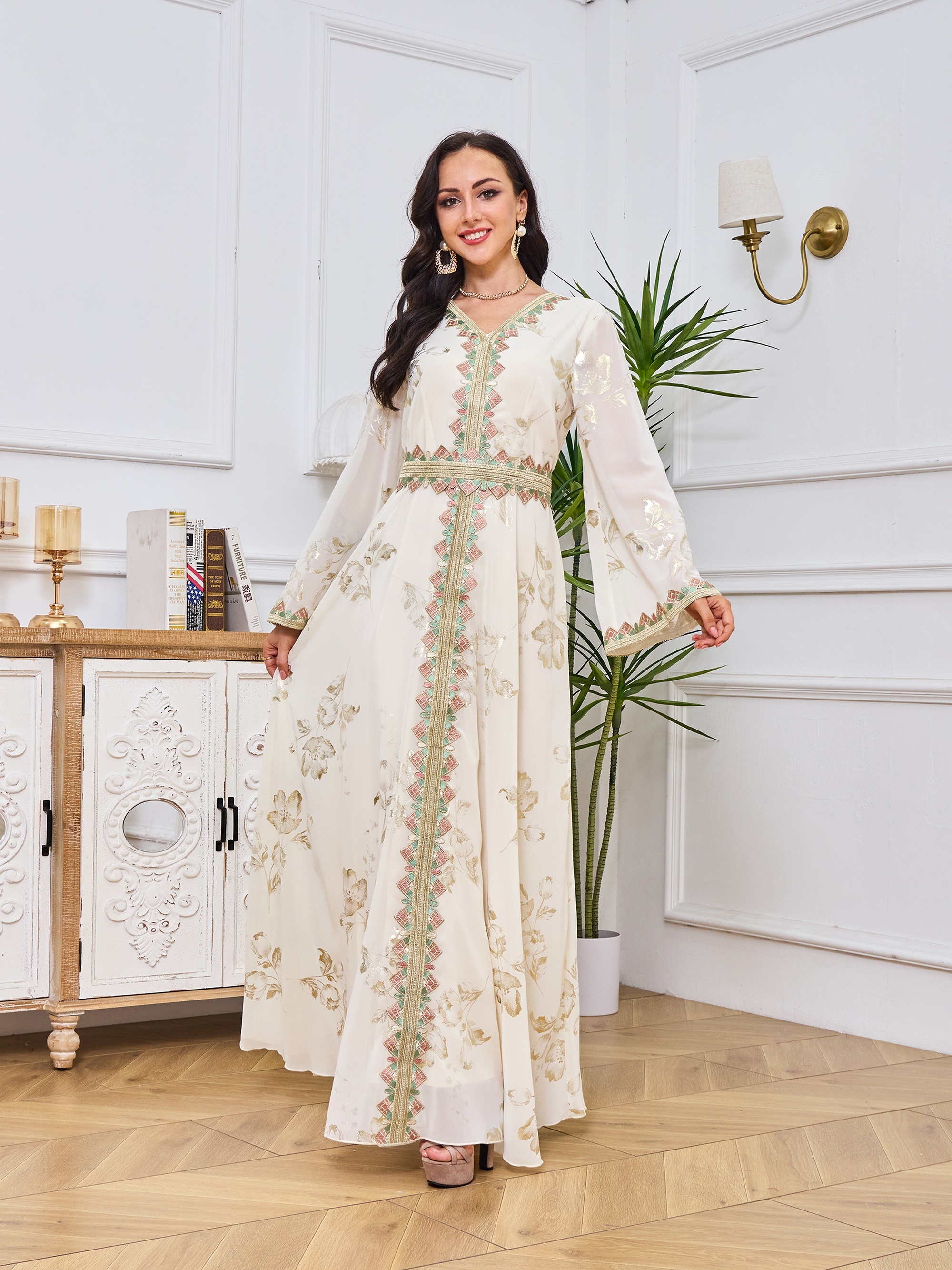 Buy online Notch Neck Floral Kaftan Dress from western wear for