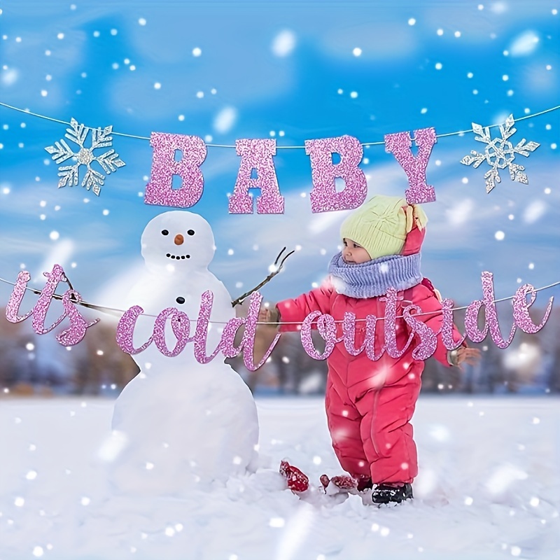 Silver Glittery It's Cold Outside Banner Winter Baby Shower - Temu