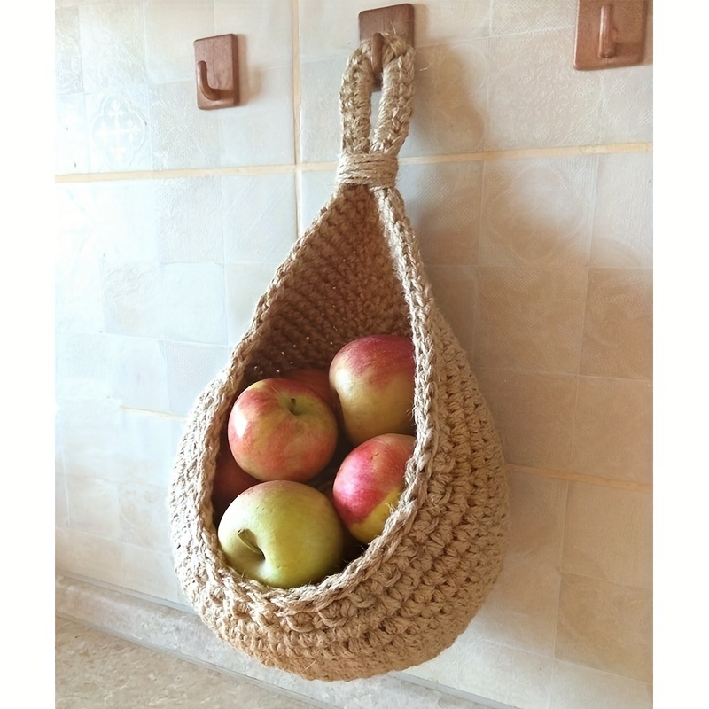 1pc Handwoven Wall Hanging Basket Fruit Vegetable Storage Kitchen