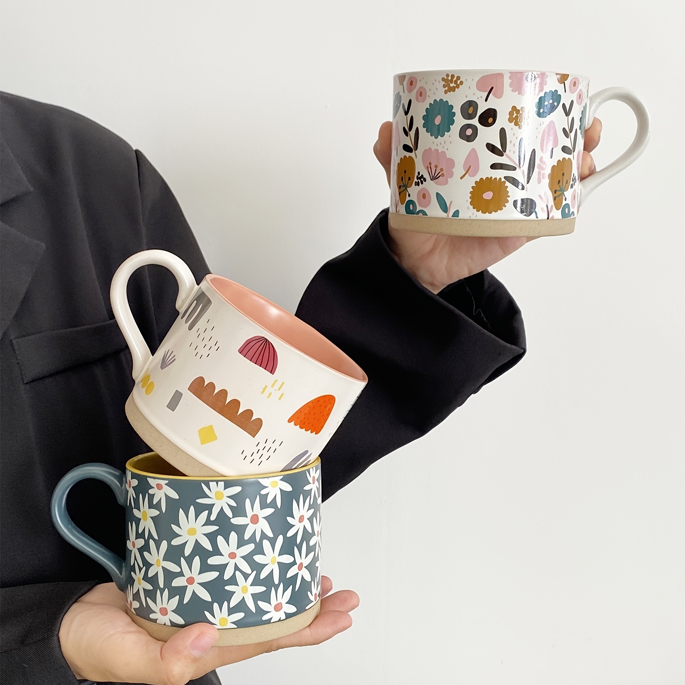 DOWAN Tazas de café, juego de 2 tazas de 15 onzas para regalos del día de  San Valentín, taza de café grande de cerámica con parte inferior de corcho  y
