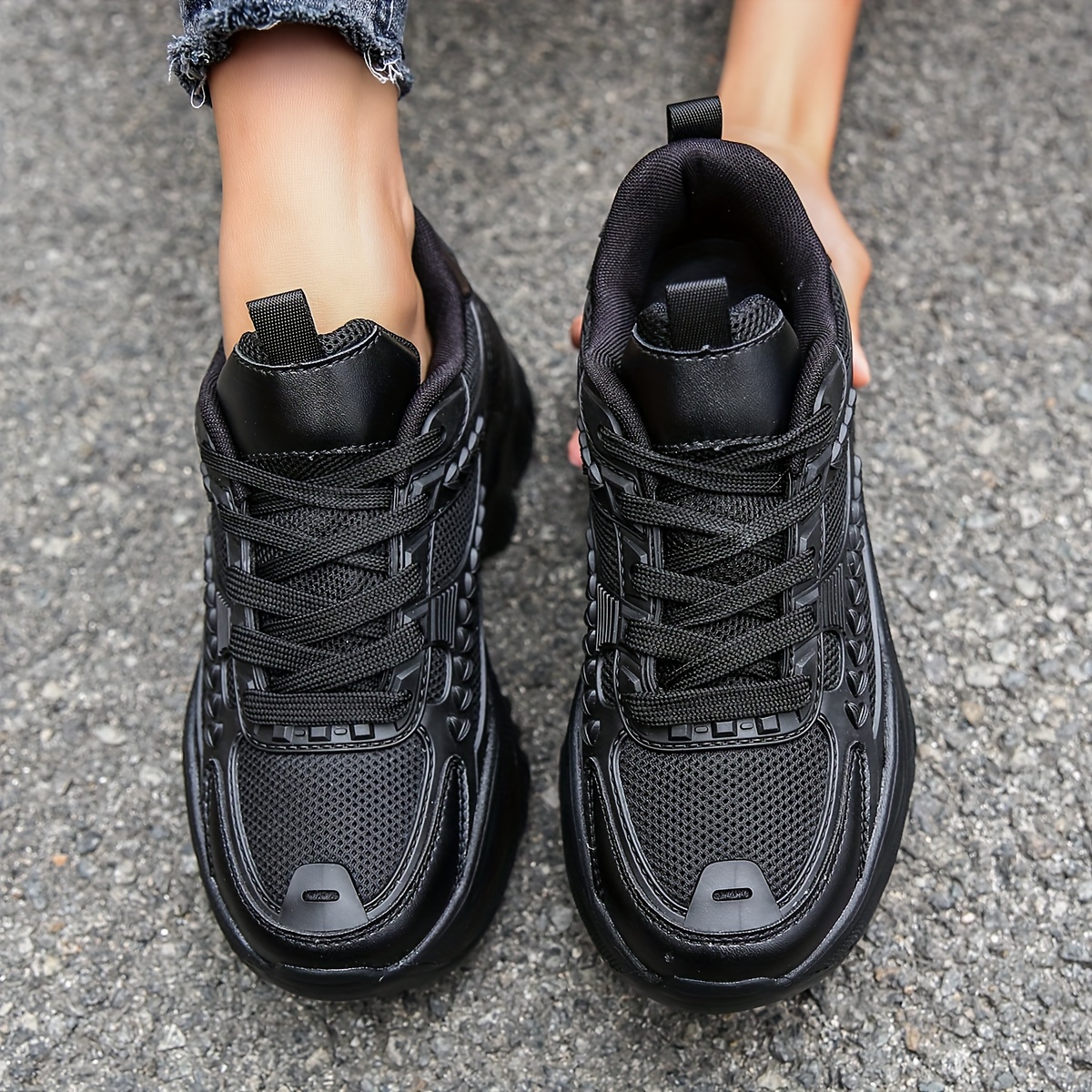 Women's Casual Chunky Running Sneakers, Solid Color Dirty Resistant Lace Up  Platform Sports Shoes, Lightweight Non-slip Running Shoes