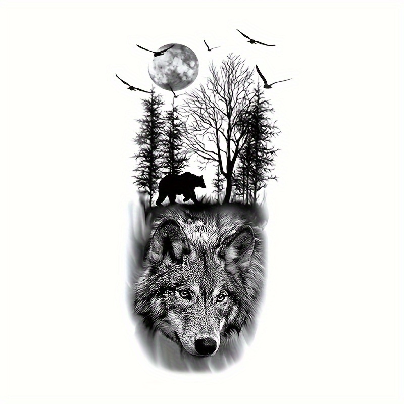 Waterproof DIY Forest Design Fake Temporary Tattoo Wolf Sexy Women Body Art  Arm Tattoos Paper For