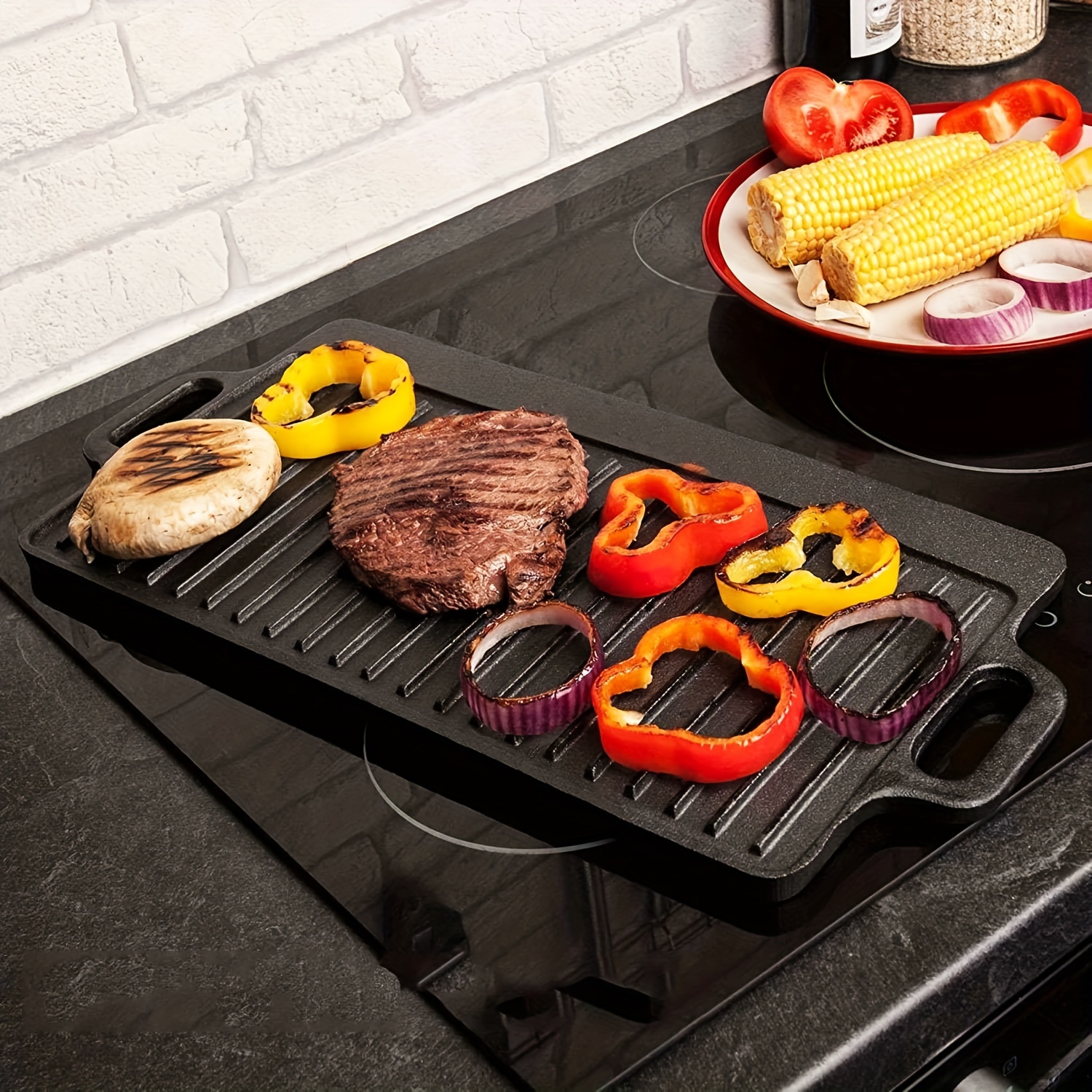 Cast Iron Reversible Griddle Grill Pan - Non Stick Skillet Bbq Hot Plate  For Indoor Stove & Outdoor Bbqs - Baking Pan Bbq Accessories - Temu