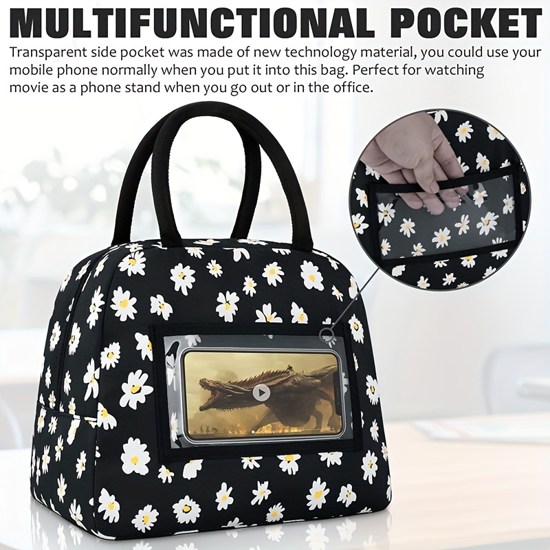 Leakproof Insulated Daisy Lunch Tote Bag for Work & Travel
