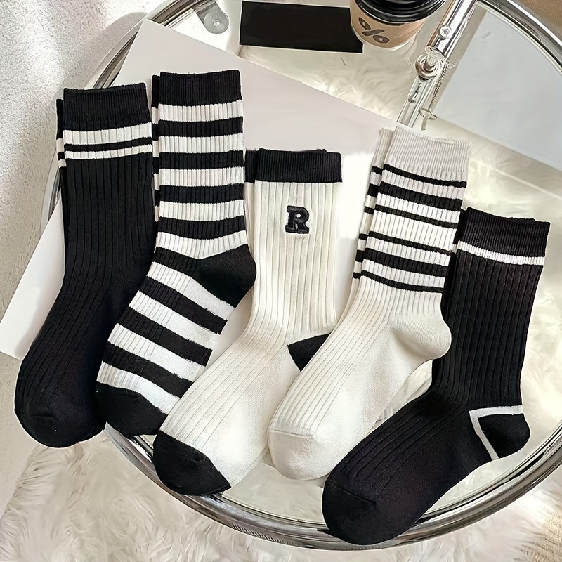 5 Pairs Thick Band Women's Mid-calf Socks