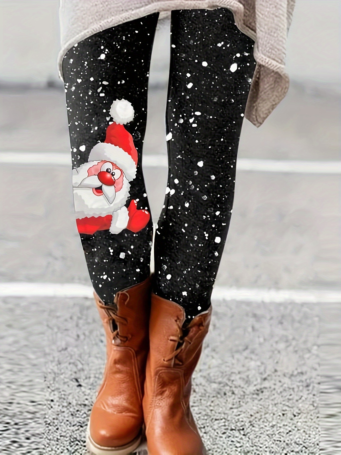 Christmas Elk Snowflake Print Skinny Leggings Casual Elastic - Temu