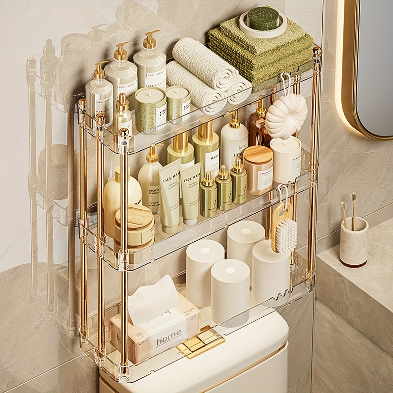 2-Tier Acrylic Bathroom Storage Shelf Gold Rack Wall-mounted