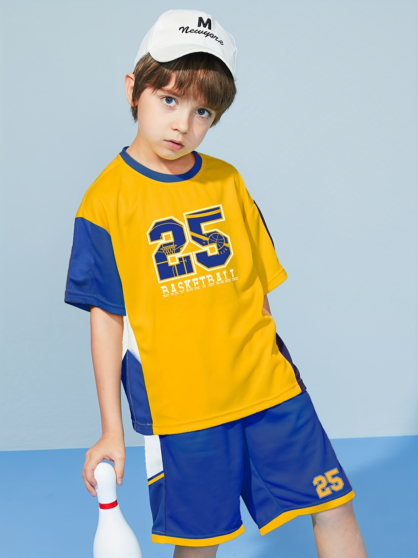 Boys Round Neck Short Sleeve T-shirt & Elastic Waist Shorts Number