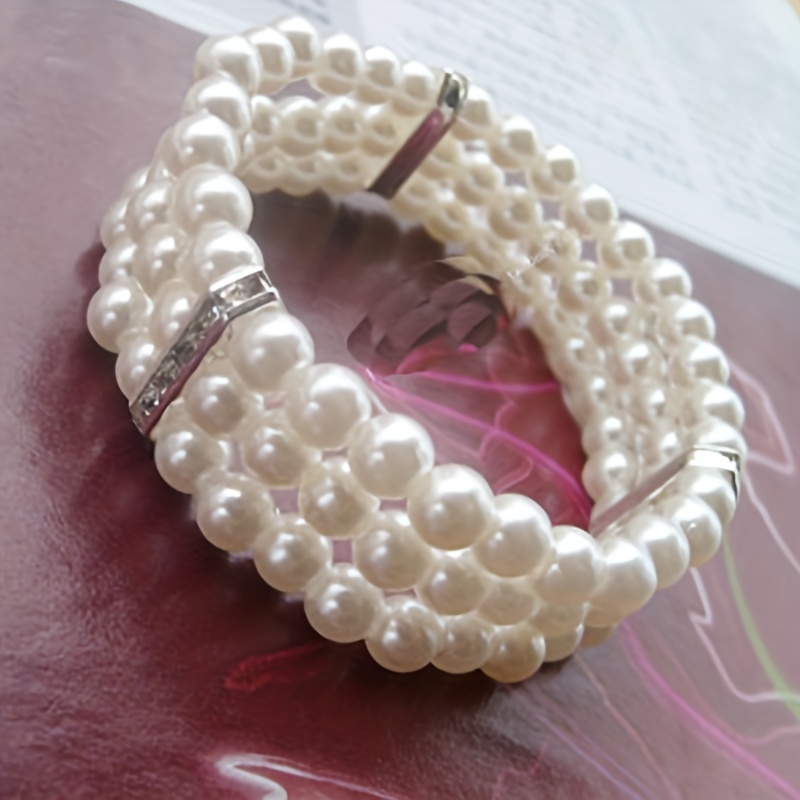Rhinestone Three Layer Faux Pearl Stretch Bracelet for Women