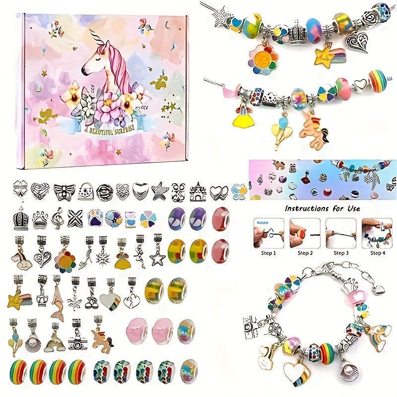 DIY Charm Bracelet Making Kit, Flasoo Jewelry Kit for Teen Girls with  Unicorn Mermaid Pink Stuff Craft Gifts for Birthday, Christmas, New Year