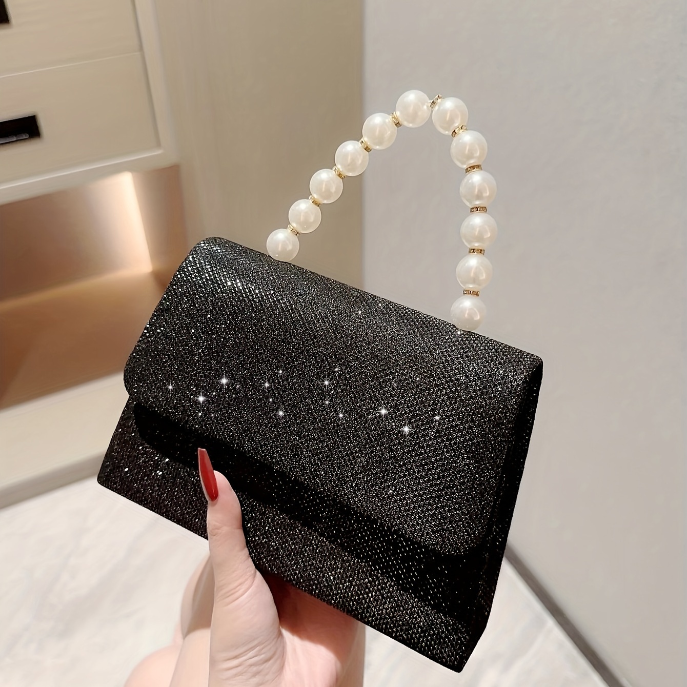 Elegent Sequin Glitter Clutch with Metal Chain Handle