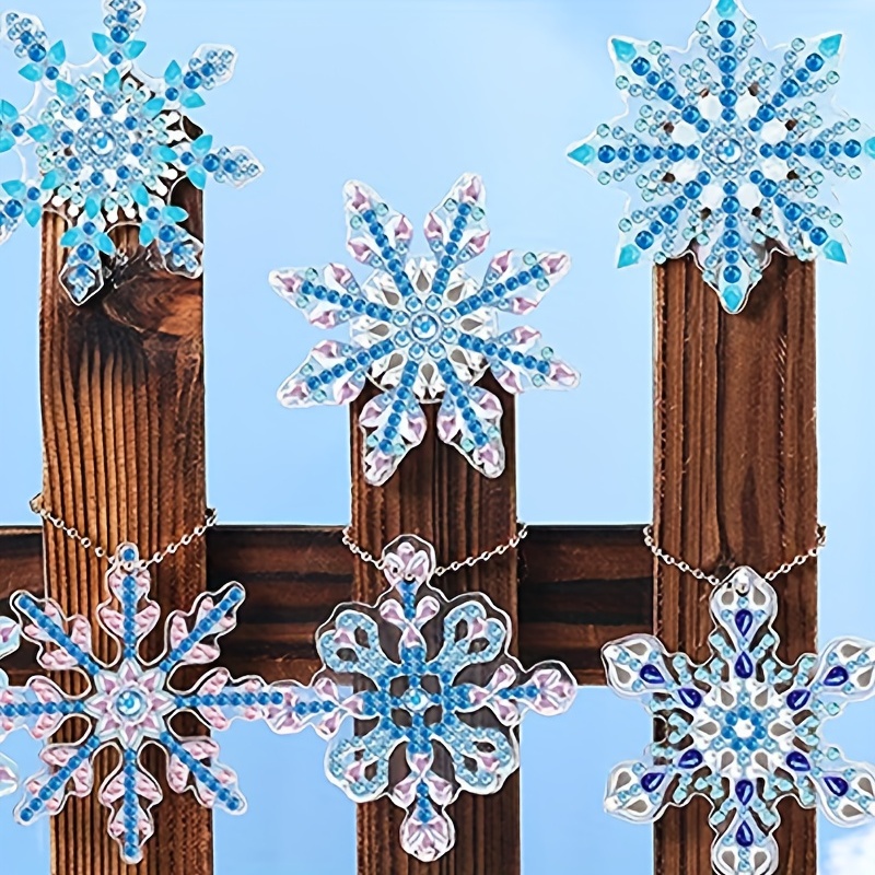 Temu 12pcs, Christmas Decoration Snowflake Diamond Painting Keychains, Diamond Art, DIY Diamond Snowflake Keychain, Handmade Diamond Painting Christmas