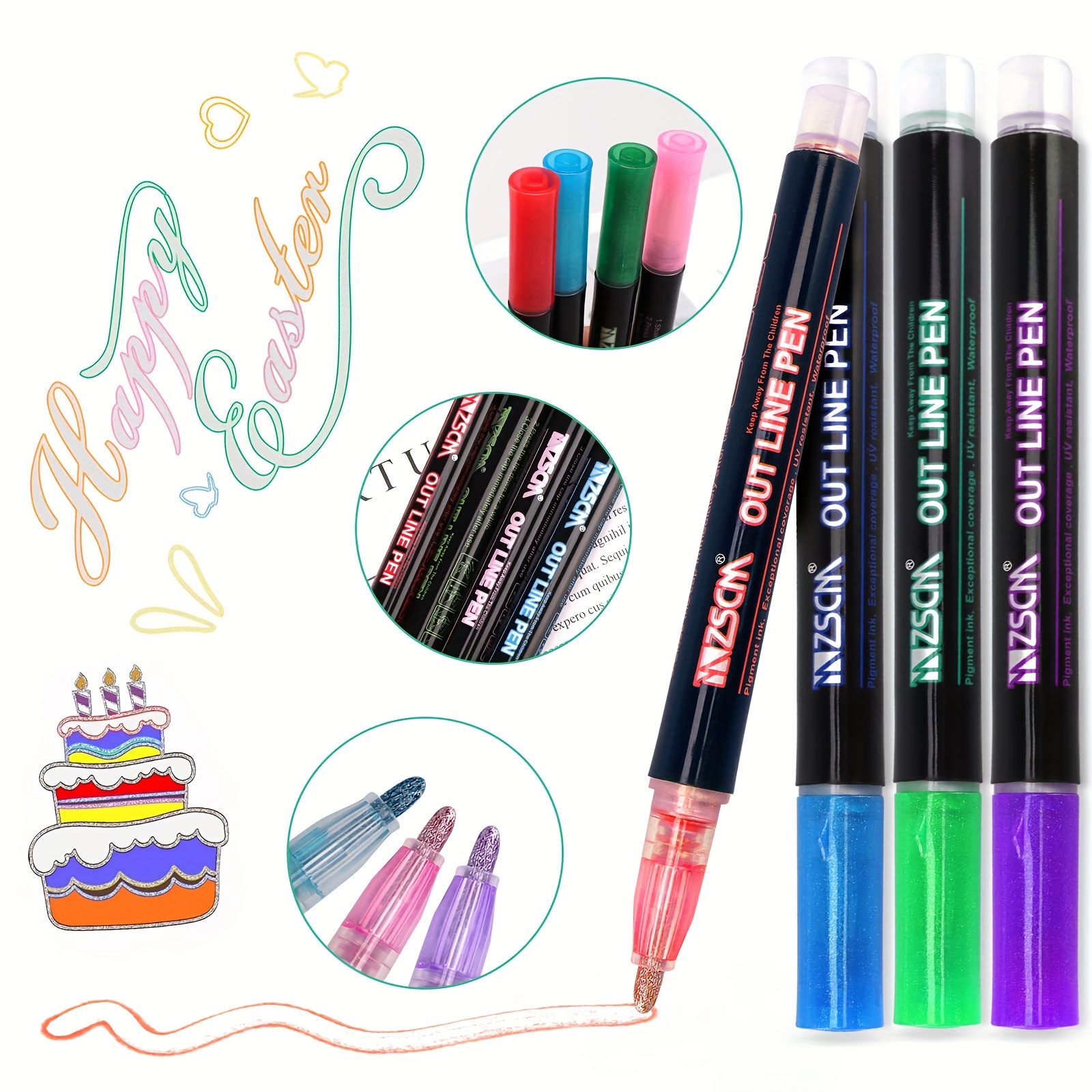 SDJMa Double Line Outline Markers, 12 Colors Squiggles Shimmer Markers Set,  Self Outline Metallic Marker Pens for Art, Drawing, Doodling, Card Making,  Christmas Greeting Card, DIY Crafts 