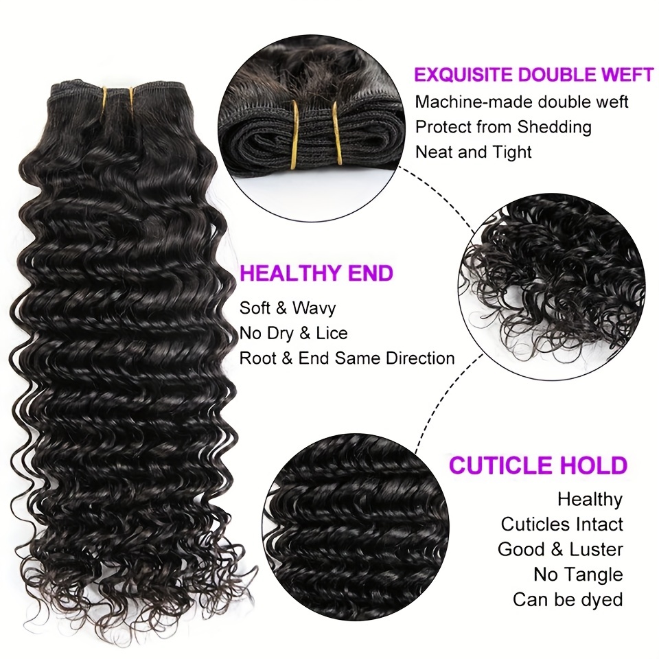 3 Bundles Deep Curly Wave Hair Bundles Natural Color 100% - Temu Canada